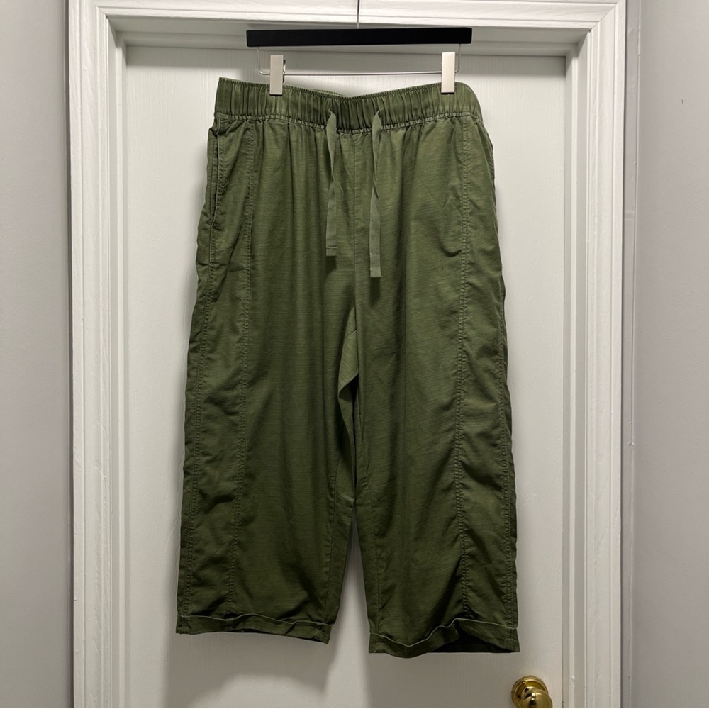 Share Lane Bryant Women's Army Green Cuffed Hem Stretch Drawstring Cropped Pants